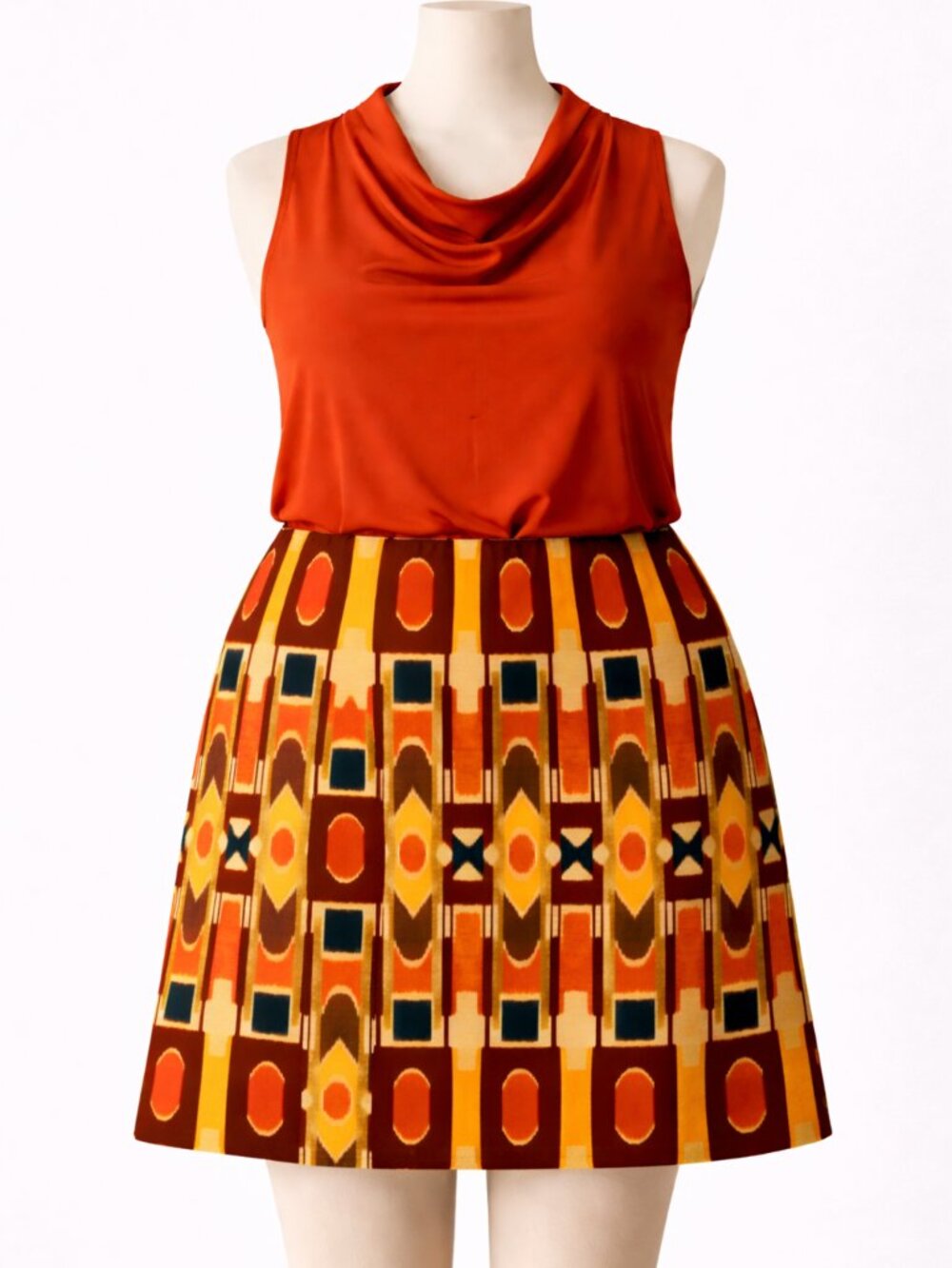Plus Size Brandolino Stretch A-Line Skirt Bold Geometric Print Size 18